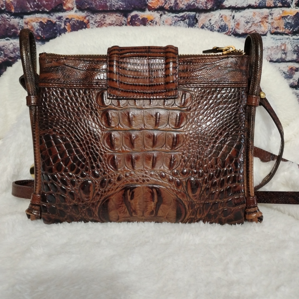 Vintage Brahmin Brown Pecan Melbourne Crossbody Leather String Wallet Organizer - Picture 2 of 13